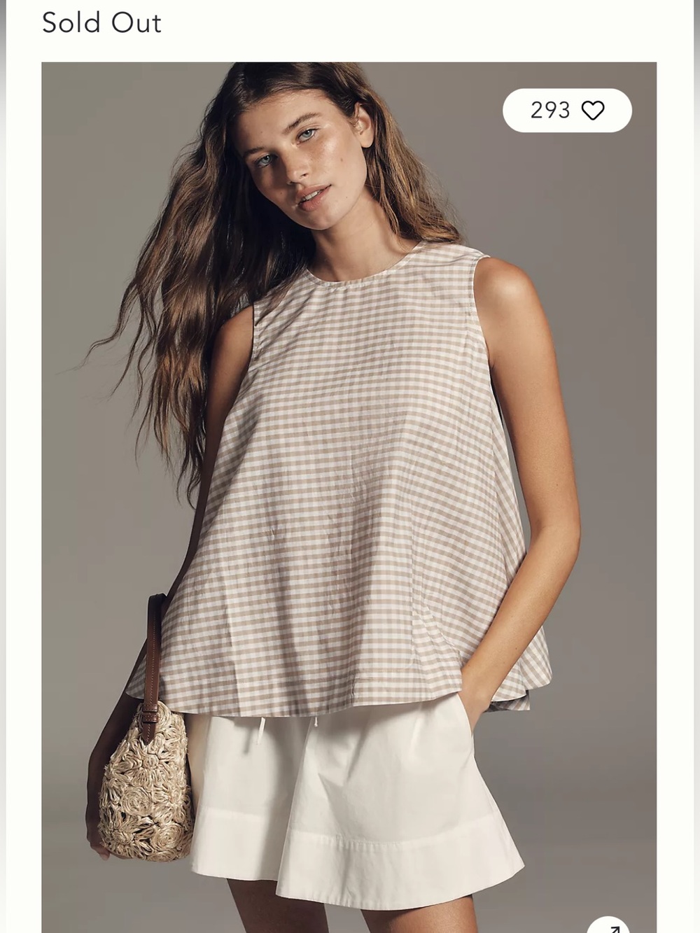 Maude Club Anthropologie Beige and White Gingham A-Line Tank